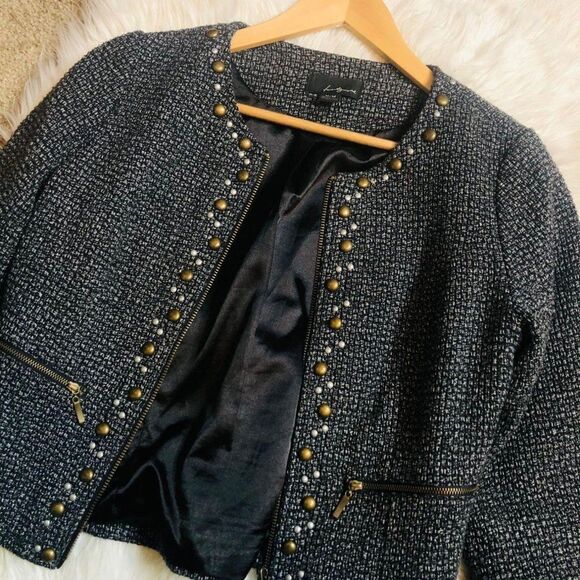 Forever 21 Embellished Gray Tweed Blazer Jacket Women's Medium - Picture 6 of 7